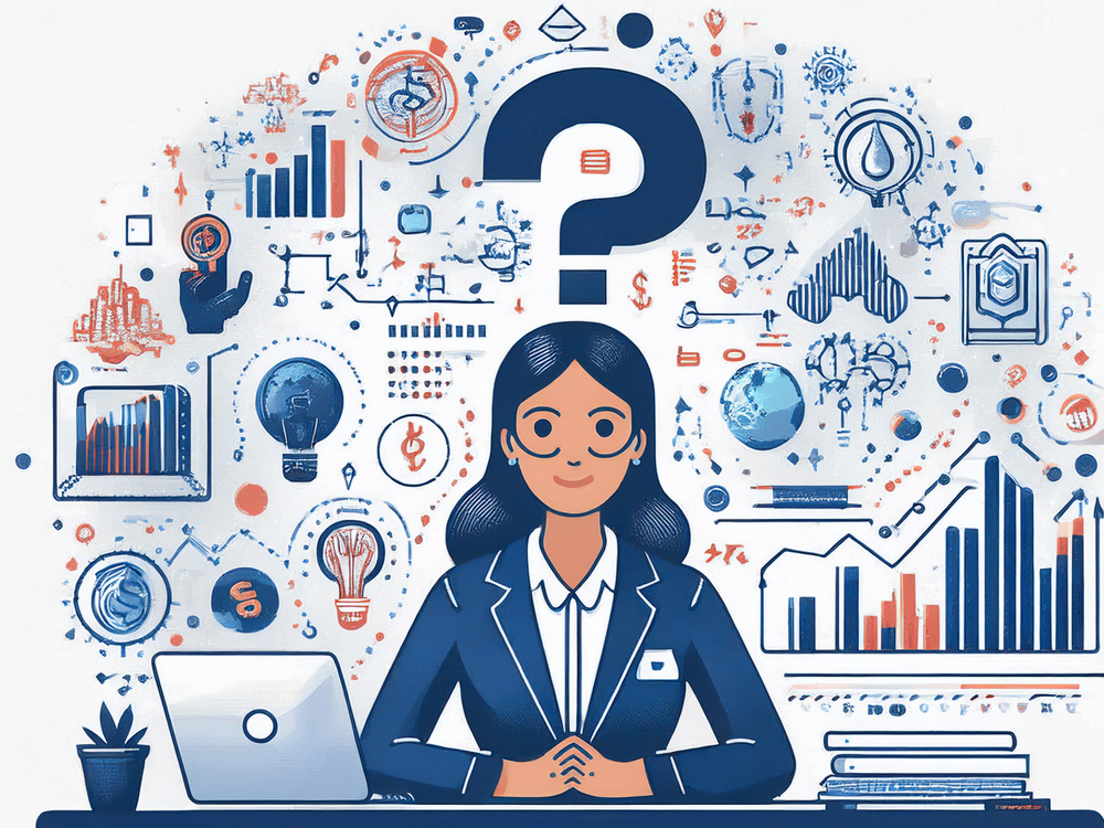 Illustration of female executive with a question