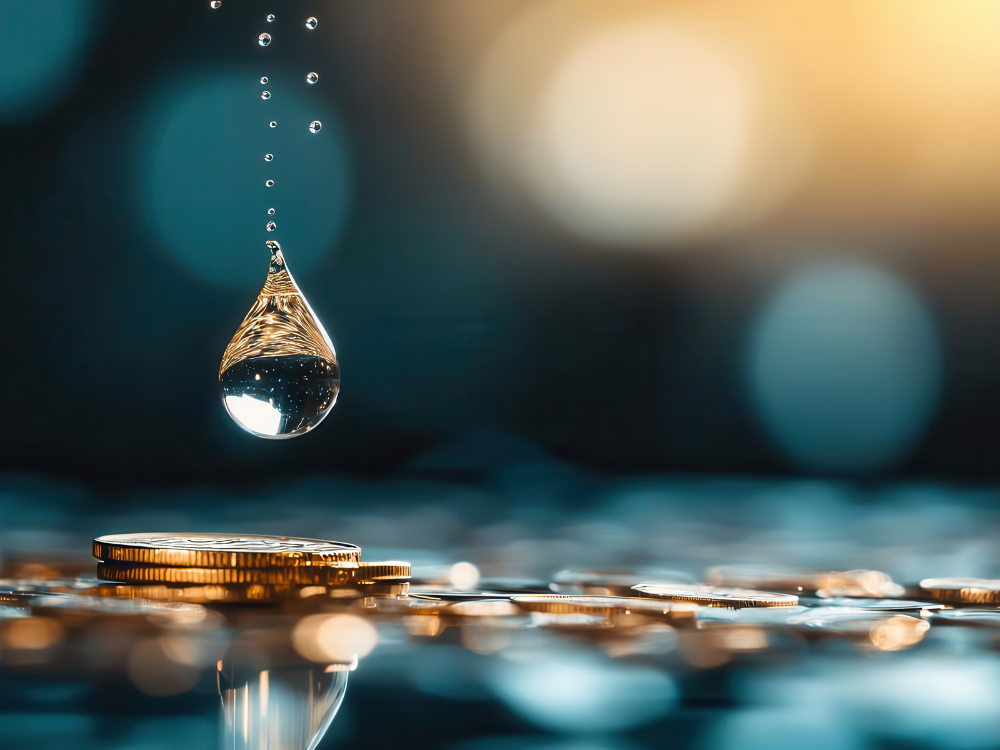 A drop of water falls on coins - it's a liquidity event