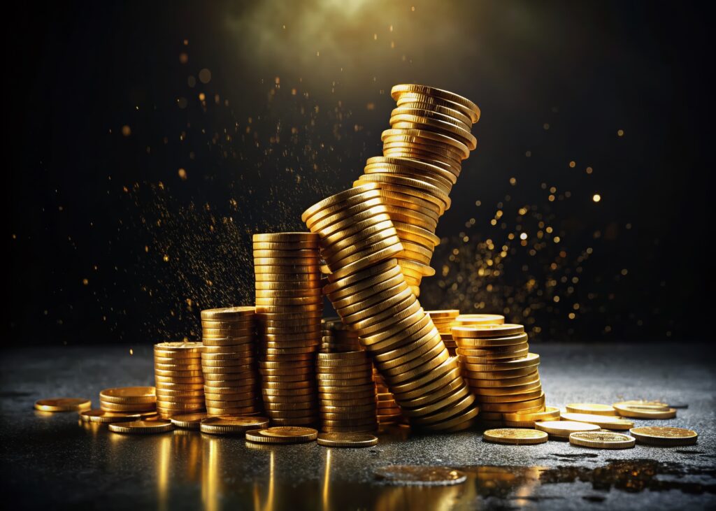 Illustration of piles of coins toppling over, symbolizing the instability likely in Stablecoins