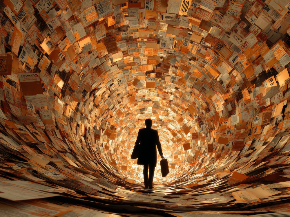 A man walking through a tunnel of wealth and opportunity
