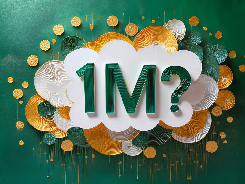 Illustration of a large-type 1M?, representing the challenge question to investment advisors about where to invest one million dollars today.