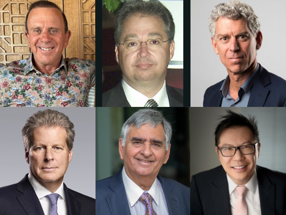 A collage of images of Peter Gilgan, Carlo Fidani, Mitchell Goldhar, Jay Hennick, Bill Malhotra and Terry Hui.