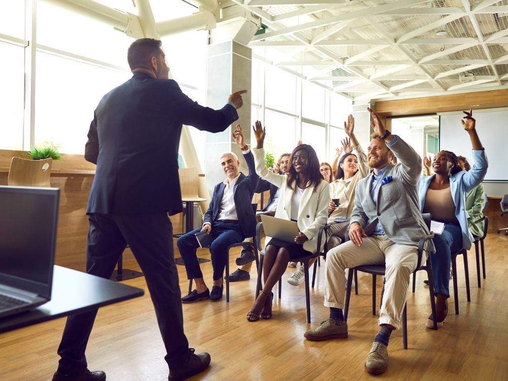 A person is leading the classroom discussion