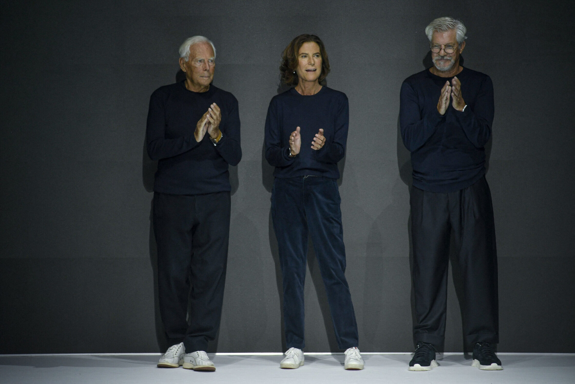 Photo of Fashion designer Giorgio Armani, Silvana Armani and Leo dell'Orco during the Emporio Armani Ready to Wear Spring/Summer 2022 fashion show as part of the Milan Fashion Week ini 2021 in Milan, Italy. Armani's will has raised questions in estate planning about how much control founders should try to maintain after their death.