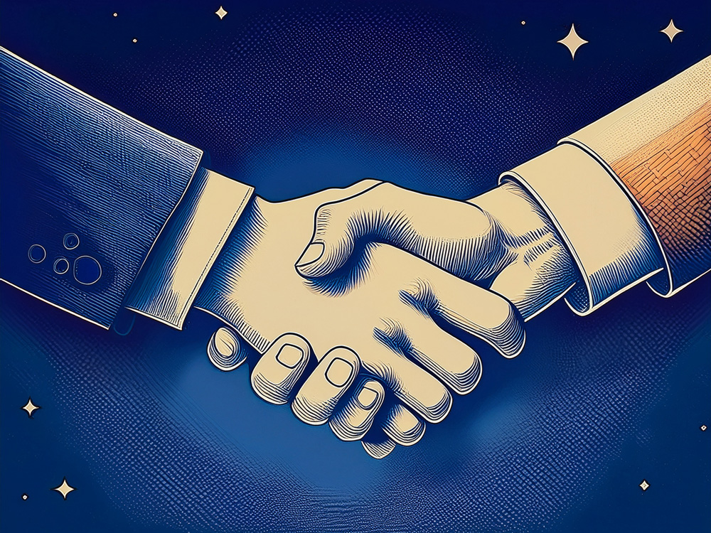 An illustration of a handshake, representing the importance of trust in financial advisory for wealthy families