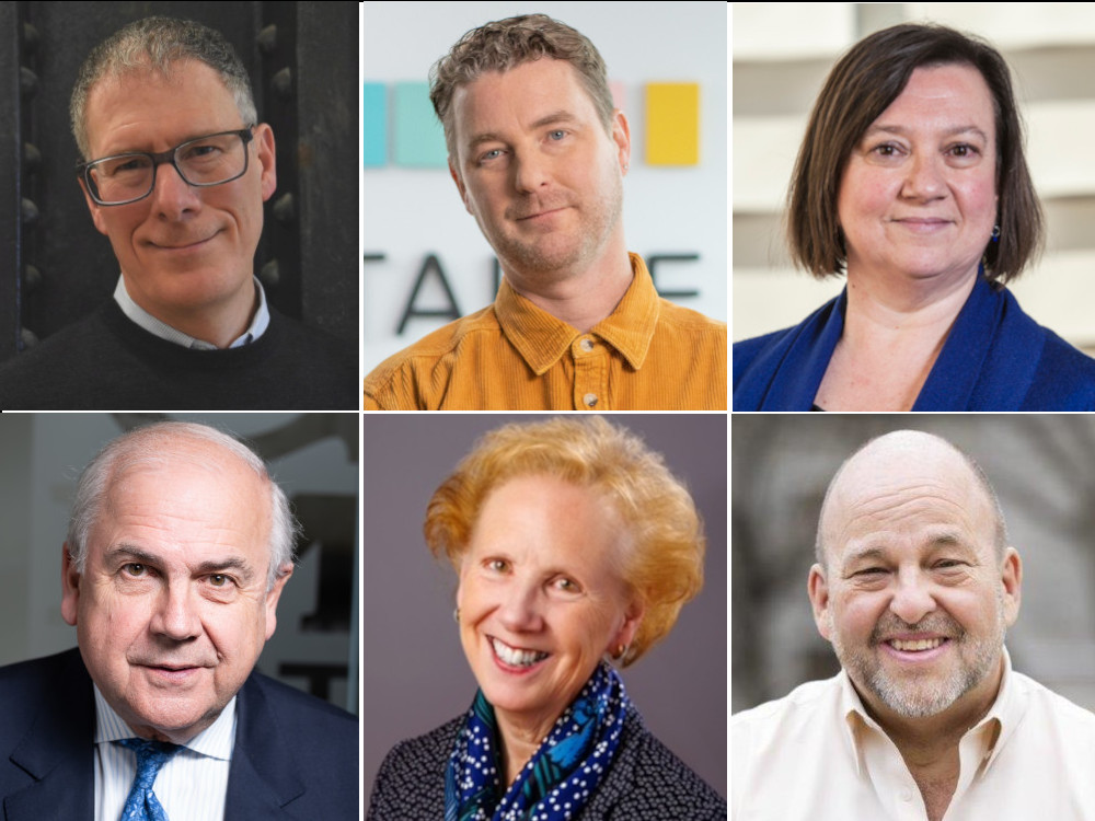 A collage of pictures of Malcolm Burrows, John Bromley, Ruth MacKenzie, Jean-Marc Mangin, Hilary Pearson and Keith Sjögren