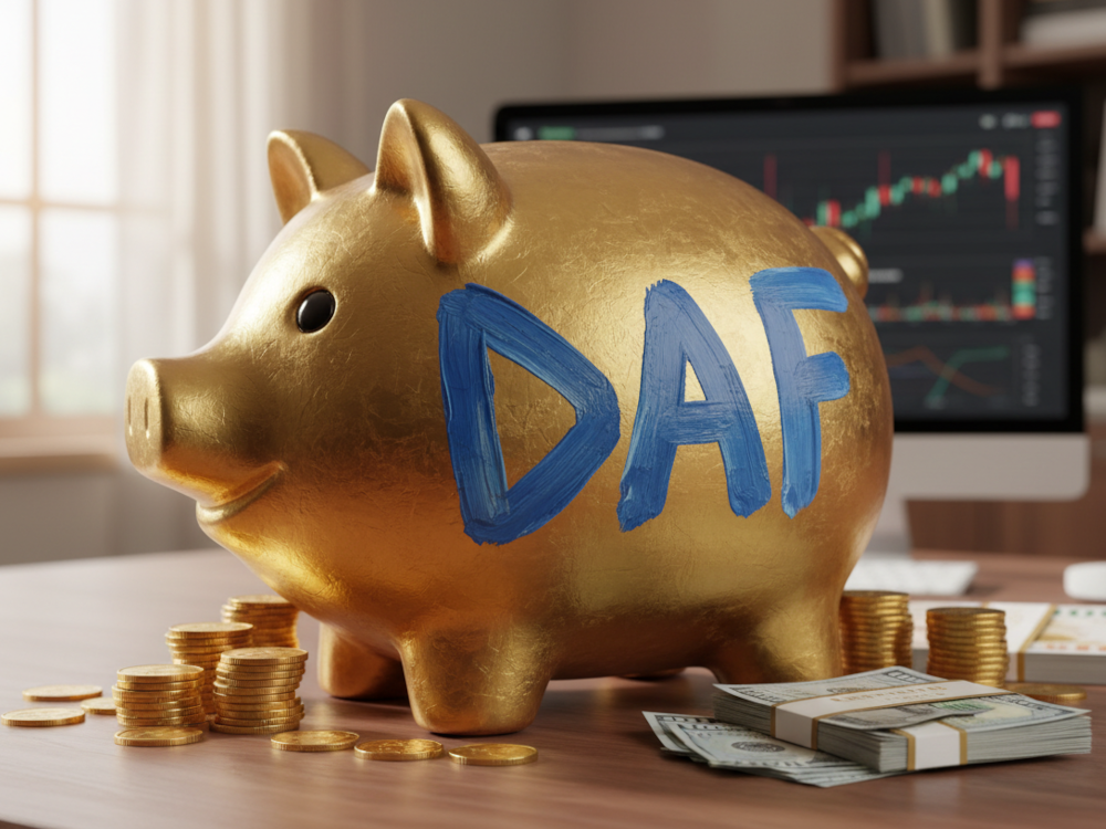 Picture of a piggy bank with DAF written on it