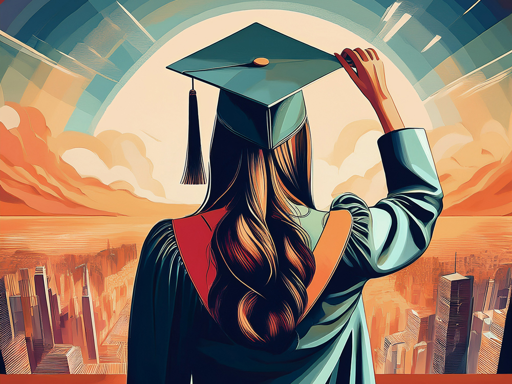 Illustration of a student overlooking a world of opportunity, for a story on academic family enterprise and family office programs available in Canada and the U.S.