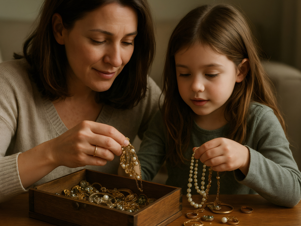 Mother and daughter looking at jewelry