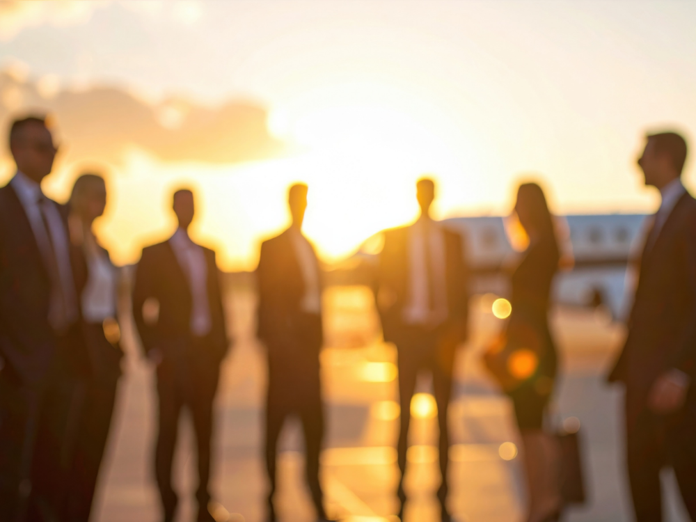 Business folks waiting to board a private plane