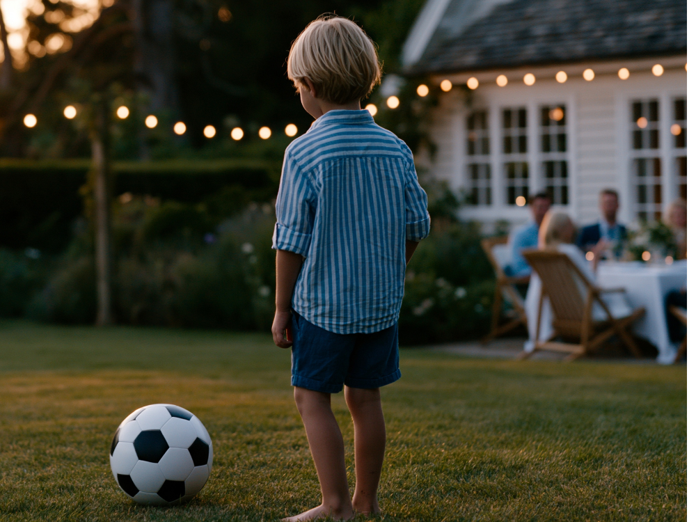 A wealthy kid playing in his backyard