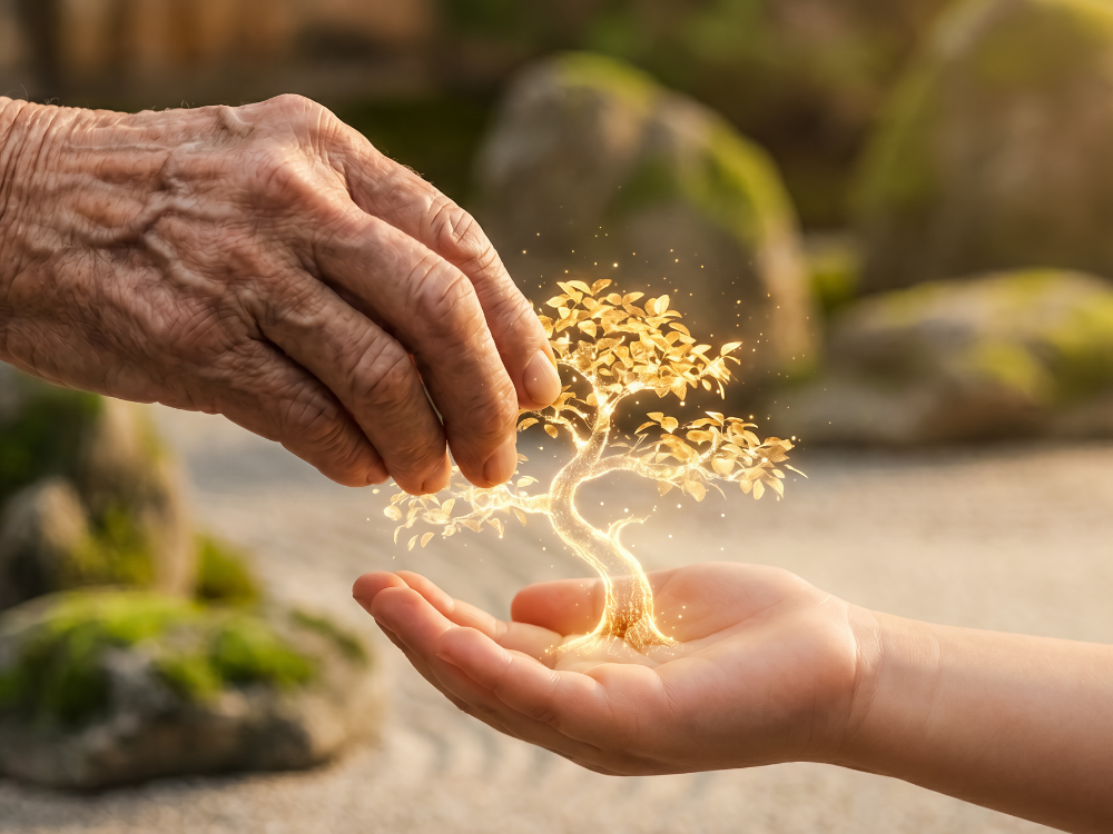 A grandmother passing a tree to her next generation