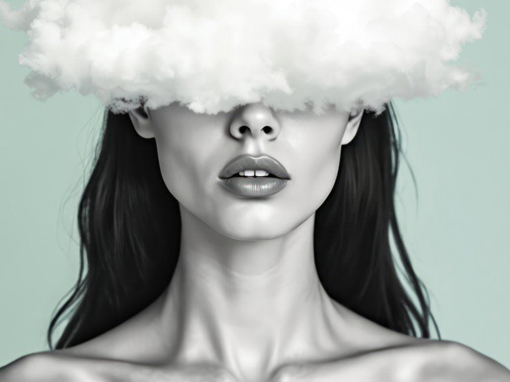 A futuristic woman thinking about wellness