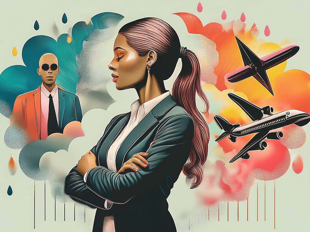 An illustration of an executive standing amid various risks, pointing to the need for families to address risk management--one of the Ten Domains of Family Wealth discussed in this article
