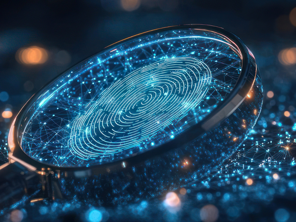 An image of a magnifying glass on a thumbprint
