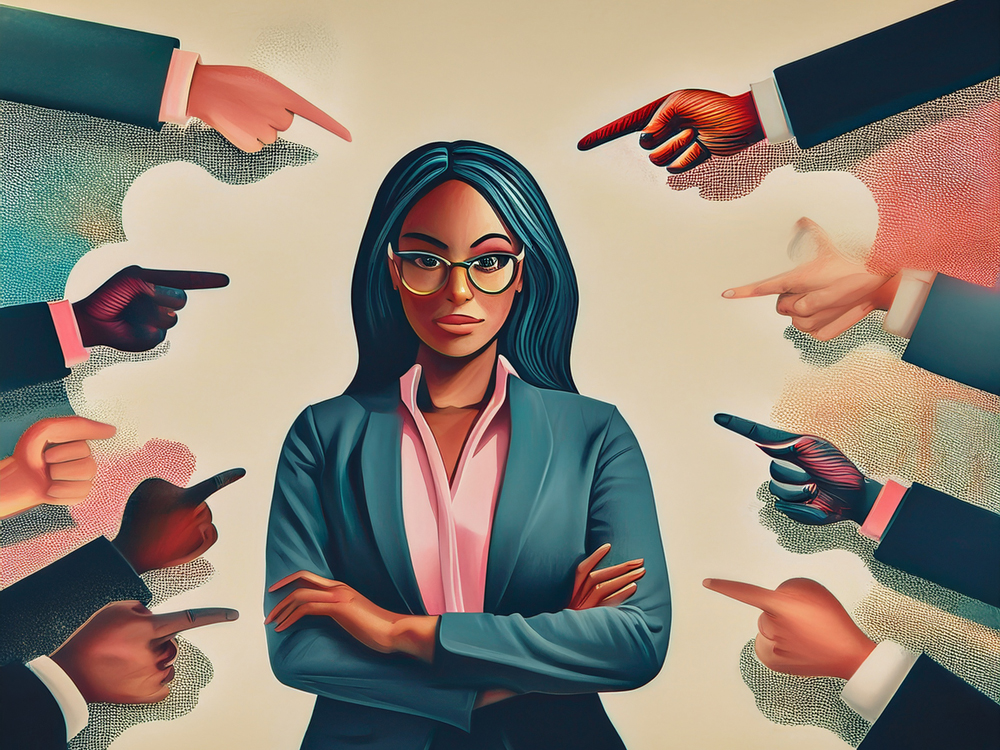 An executive stands amid a row of directional fingers, illustrating the sometimes confusing task of educating and developing family members as leaders and decision-makers as part of the learning process.